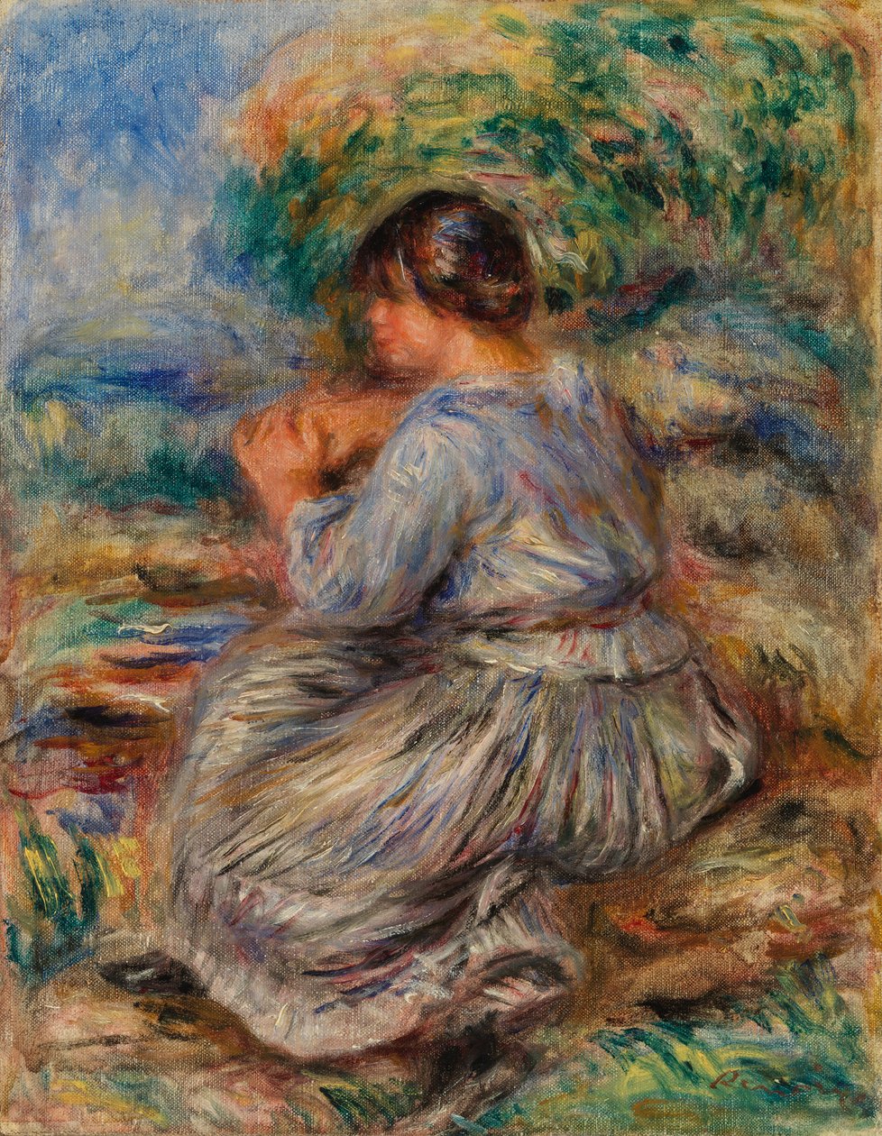 Dívka sedící v krajině od Pierre Auguste Renoir