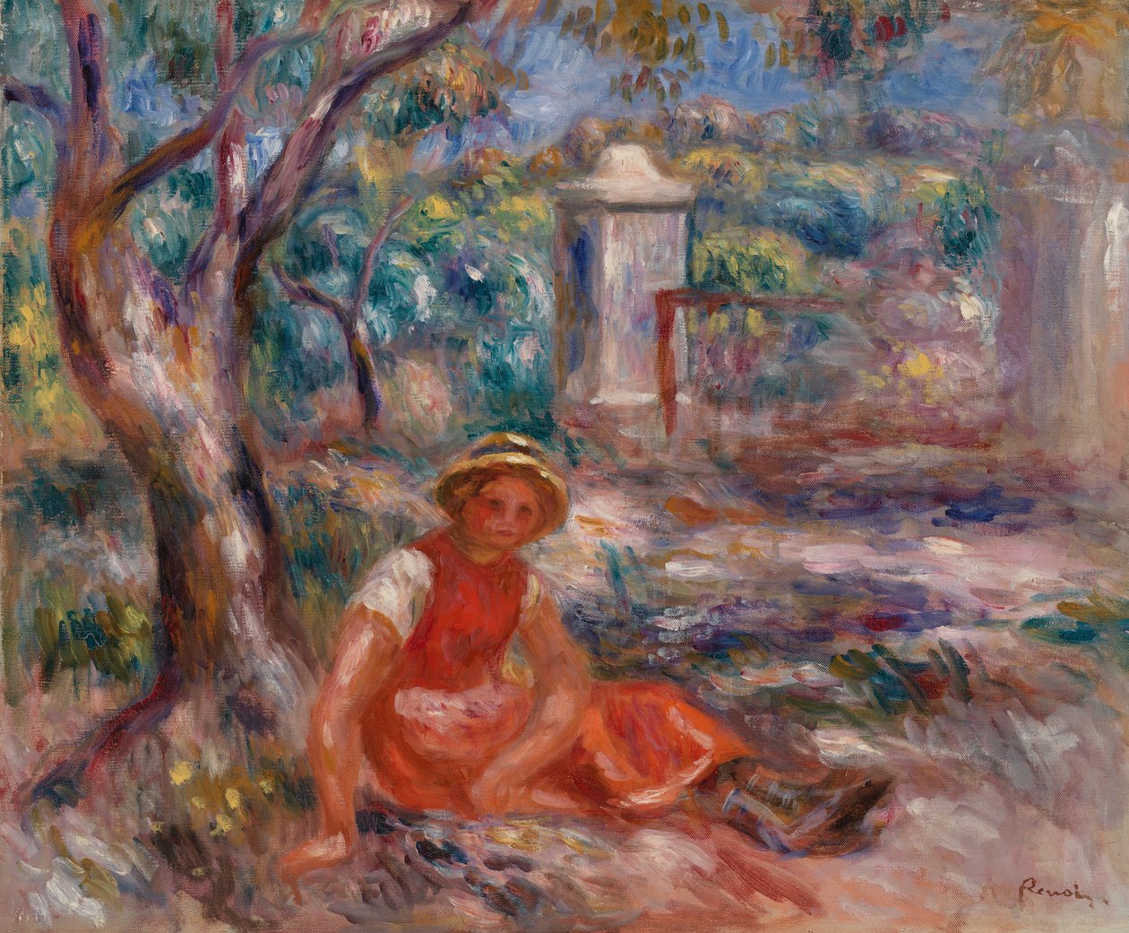 Dívka u paty stromu od Pierre Auguste Renoir