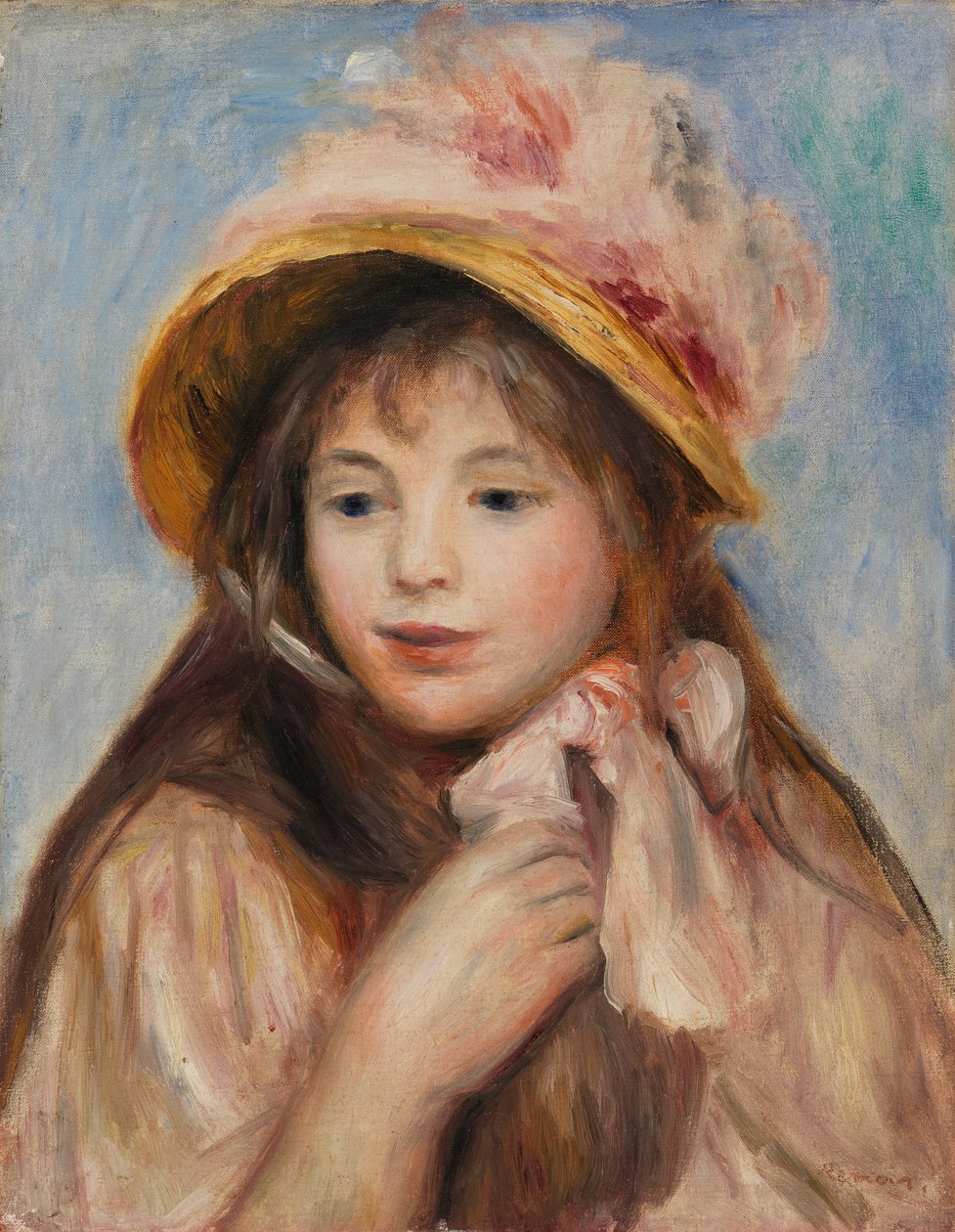Dívka s růžovou čepicí od Pierre Auguste Renoir