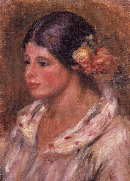 Dívka s růžemi ve vlasech od Pierre Auguste Renoir