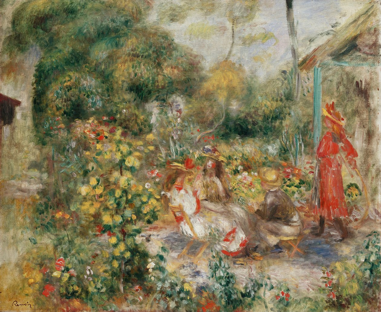 Dívky v zahradě na Montmartru; Dívky v zahradě na Montmartru, kolem roku 1893-5 od Pierre Auguste Renoir