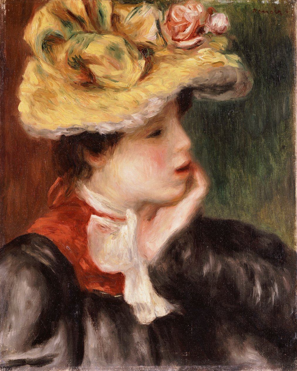 Hlava dívky se žlutým kloboukem od Pierre Auguste Renoir