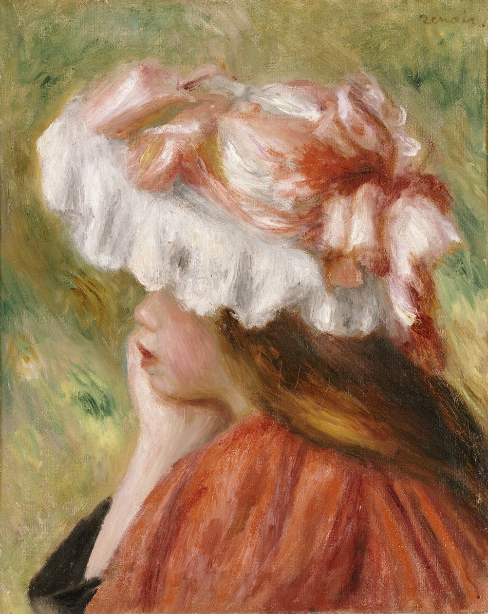 Hlava mladé dívky v červeném klobouku od Pierre Auguste Renoir