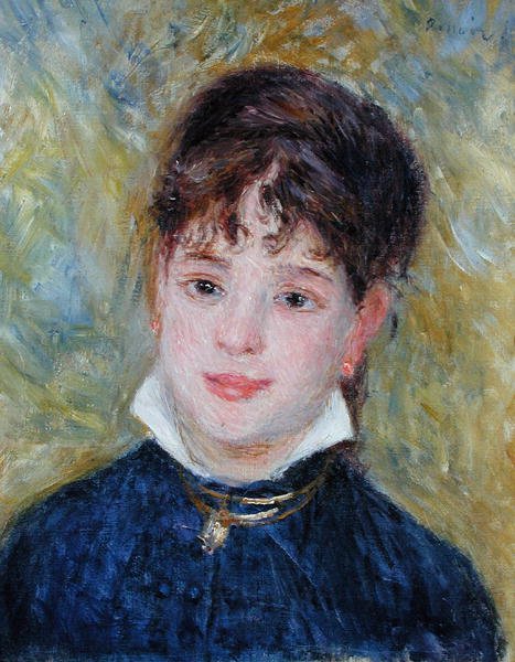 Hlava mladé ženy (Jeanne Samary) kolem roku 1877-79 (olej na plátně) od Pierre Auguste Renoir