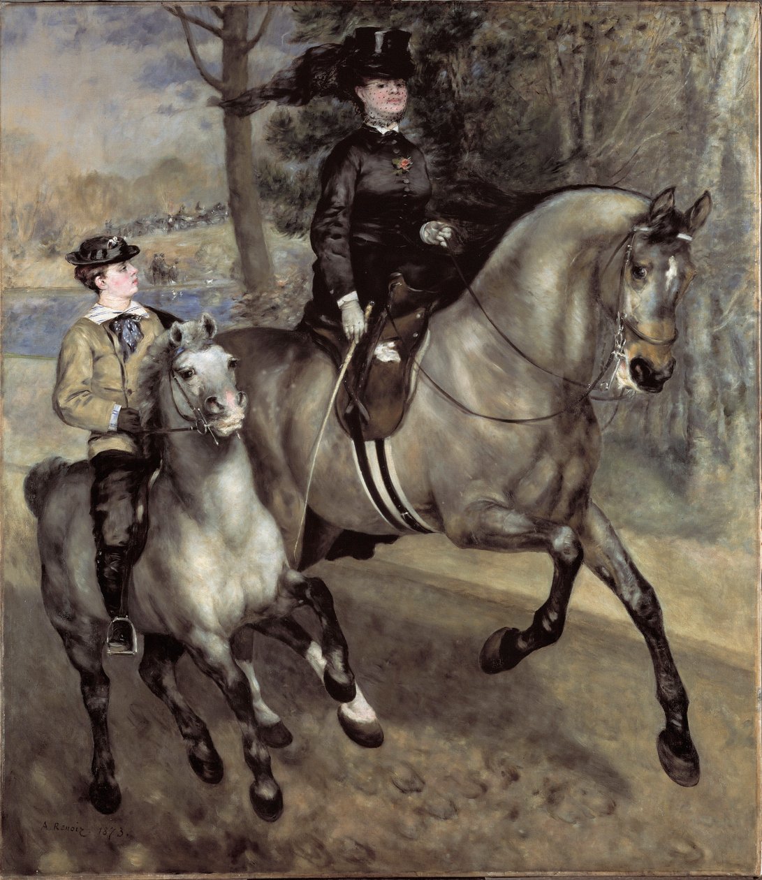 Jezdci (nebo jízda na koni) v Bois de Boulogne. Obraz Pierre Auguste Renoir (Pierre-Auguste od Pierre Auguste Renoir