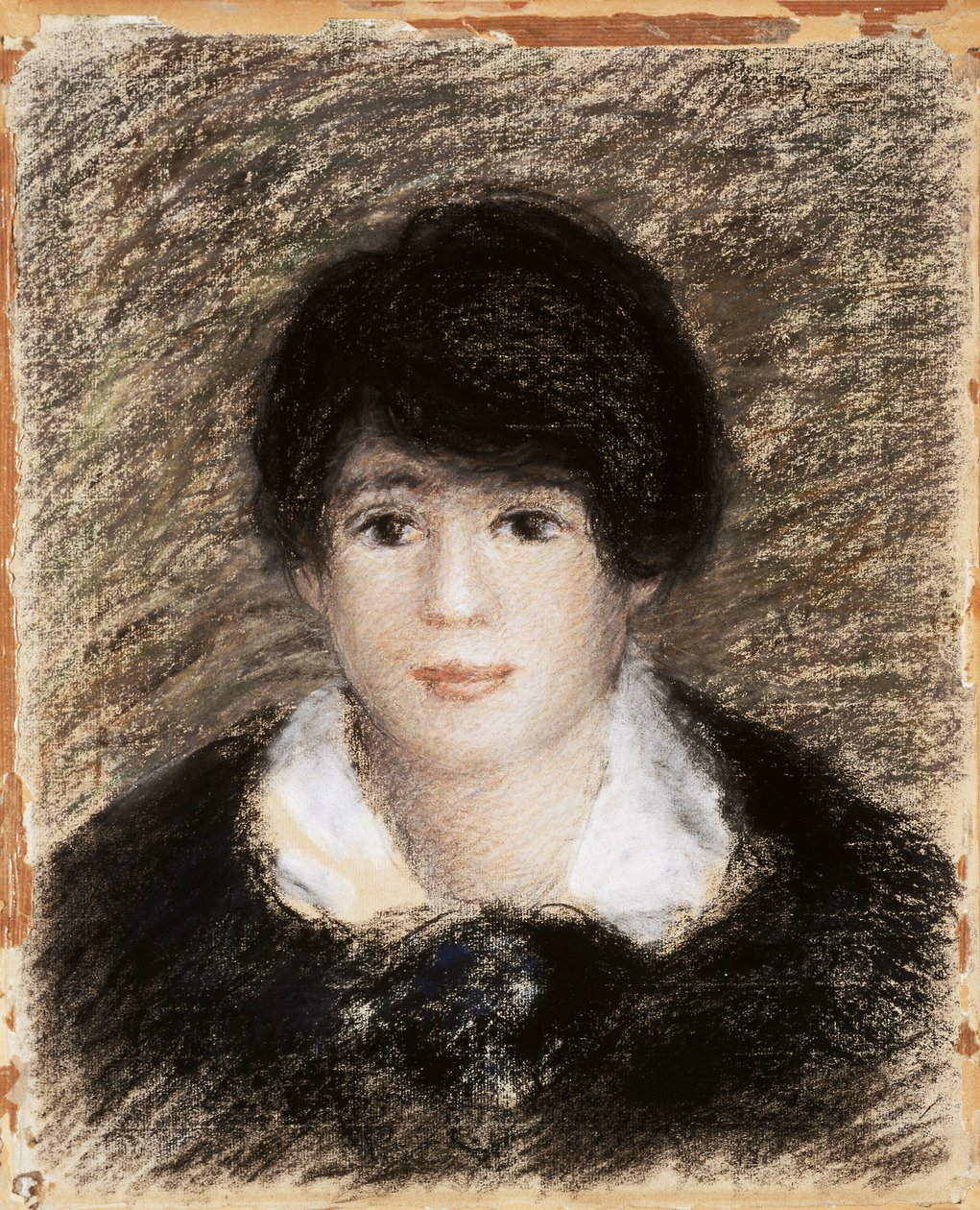 Mladá žena, pohled do obličeje v černých šatech s bílým límečkem. Kresba, Pierre Auguste (Pierre-Auguste) Renoir (1841-1919) od Pierre Auguste Renoir