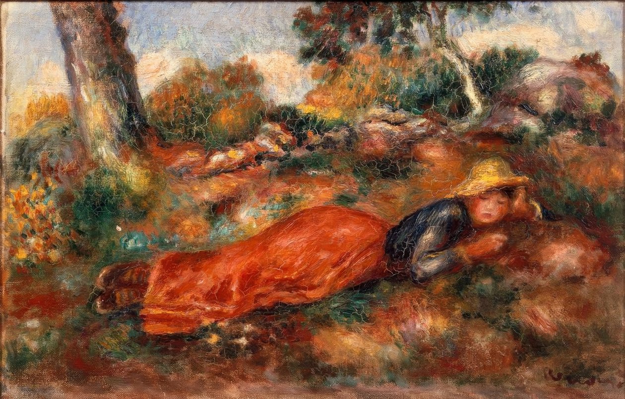 Dívka ležící na trávě od Pierre Auguste Renoir