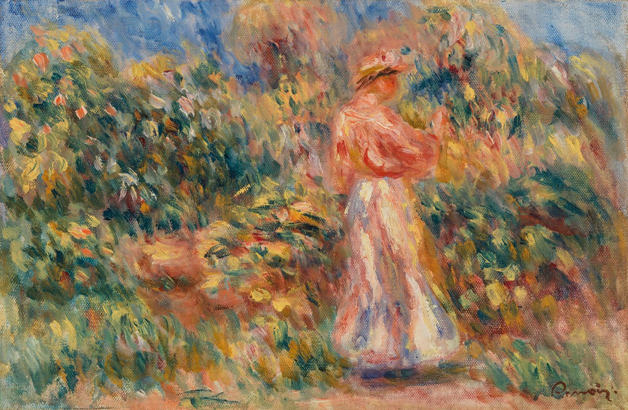 Krajina s ženou v růžové a bílé od Pierre Auguste Renoir