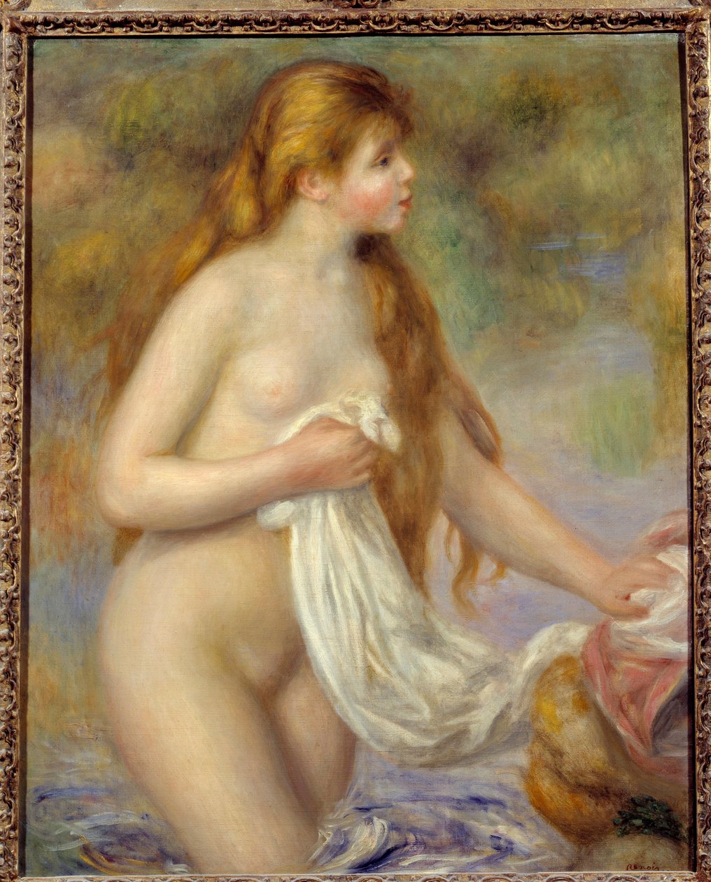 Dlouhé vlasy koupající malba od Pierra Auguste Renoira (1841-1919) od Pierre Auguste Renoir