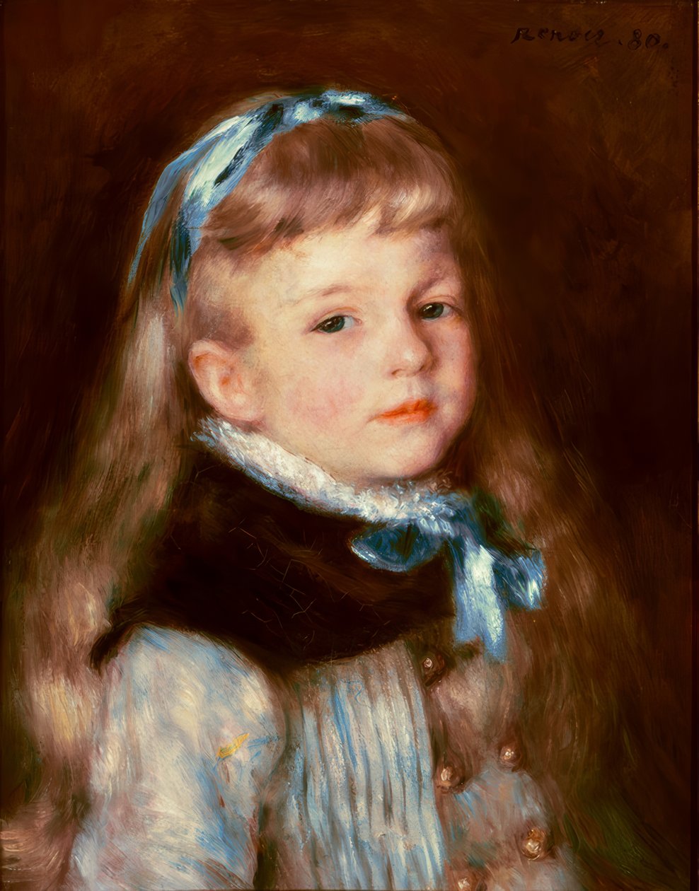 Mademoiselle Grimprel s modrou stuhou od Pierre Auguste Renoir