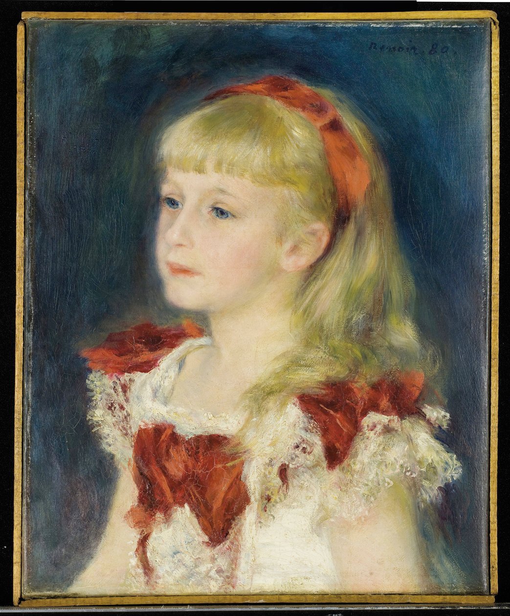 Mademoiselle Grimprel s červenou stuhou (Helene Grimprel, cca 1873-?) - Obraz Pierre Auguste Renoir (1841-1919), olej na plátně (45x35 cm) od Pierre Auguste Renoir