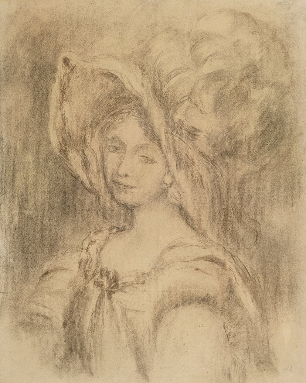 Mme Dieterle v klobouku, kolem roku 1896 (uhl na papíře) od Pierre Auguste Renoir