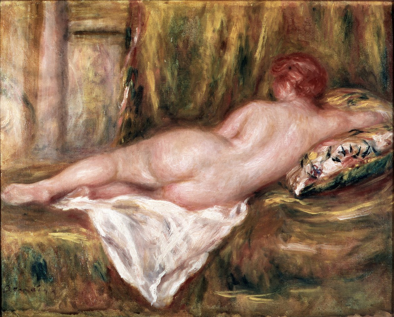 Nahá vrstva při pohledu zezadu nebo odpočinek po koupeli (olej na plátně od Pierre Auguste Renoir
