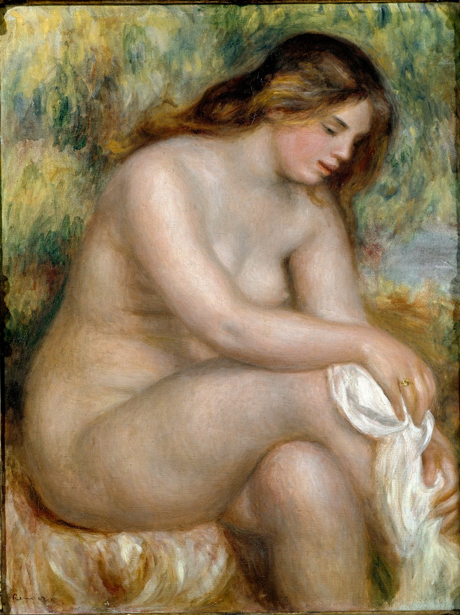 Sedí nahá (koupající si utírá nohu) od Pierre Auguste Renoir