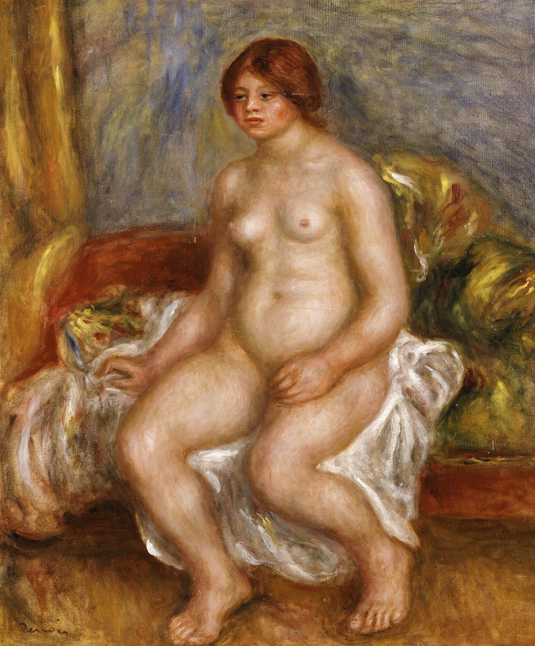 Nahá žena na zelených polštářích, 1909 od Pierre Auguste Renoir