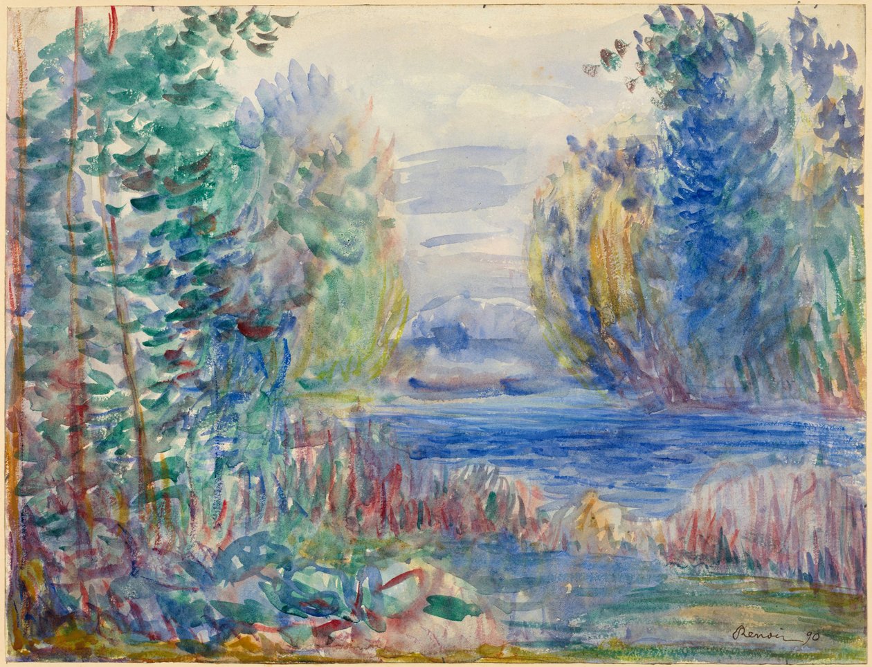 "Paysage de riviere"" (říční krajina) Akvarel od Pierra Auguste Renoira (1841-1919) 1890 Rozměr 25,4 x 33,8 cm Albertina, Vídeň od Pierre Auguste Renoir