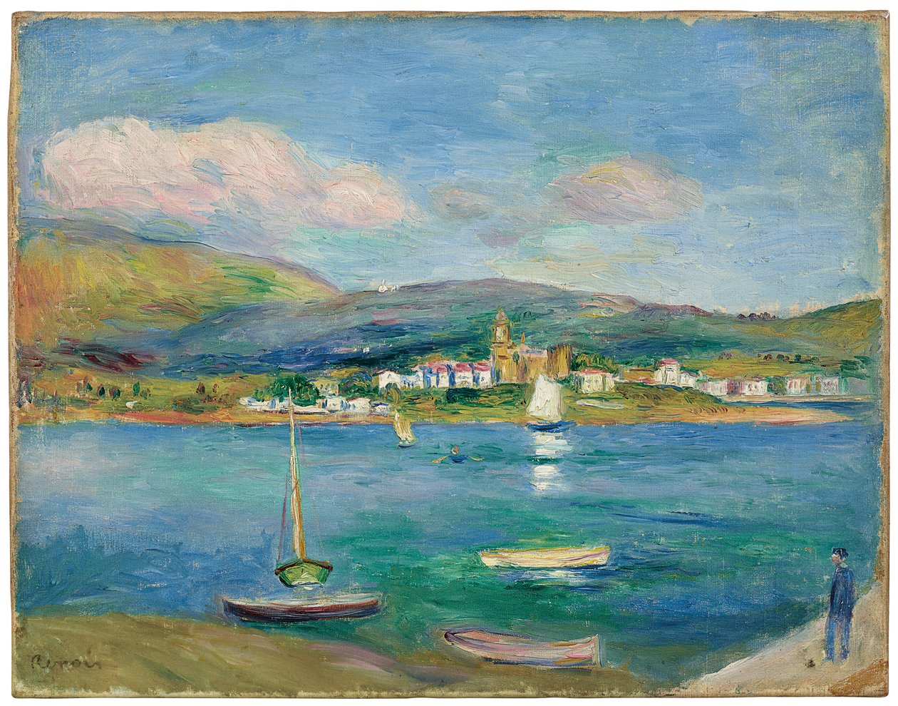 Rybářský přístav, pohled na Hondarribia z Hendaye, 1895 od Pierre Auguste Renoir