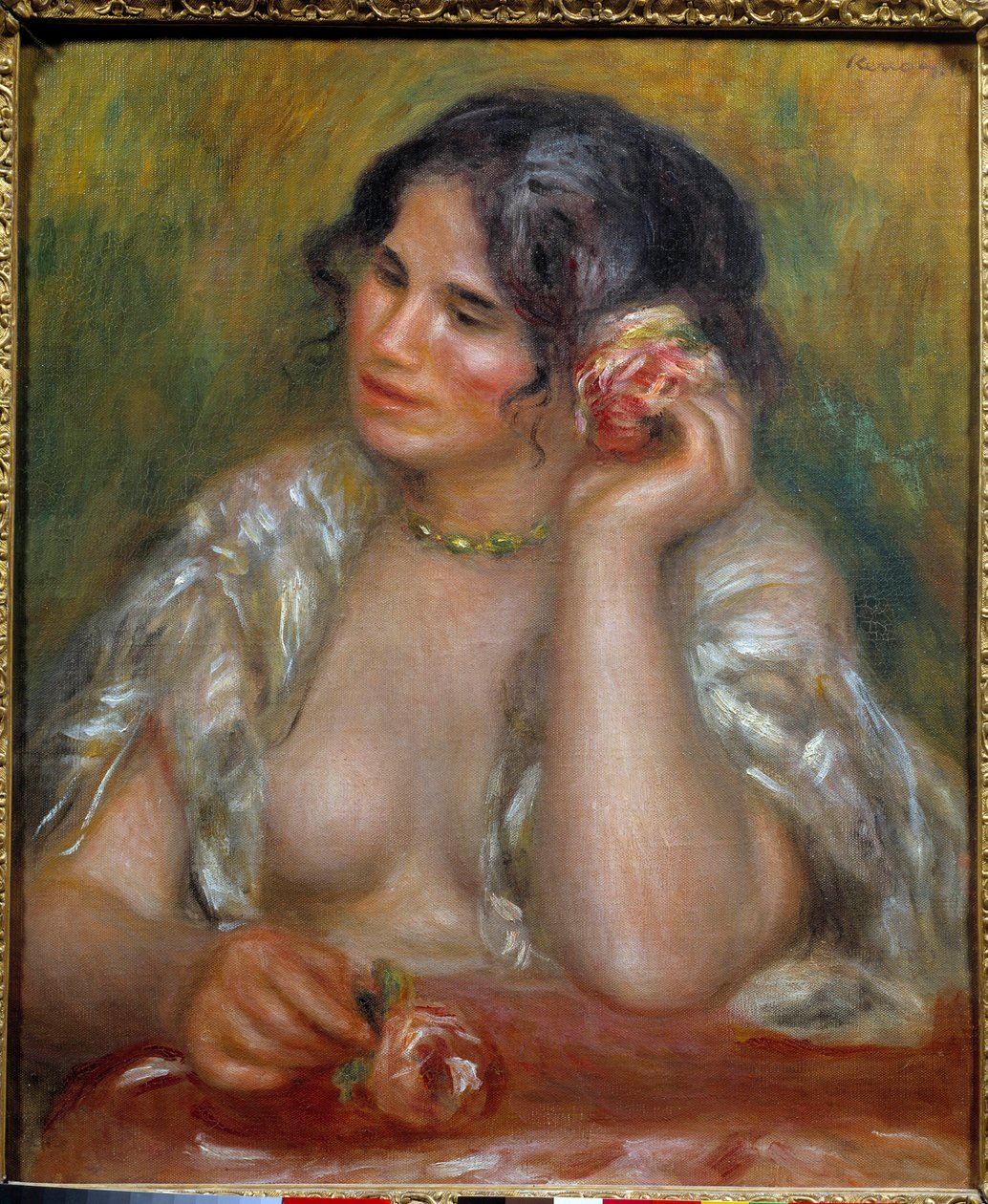 Portrét Gabriely s růží (1878 - 1959). Obraz Pierra Auguste Renoira (1841-1919) od Pierre Auguste Renoir