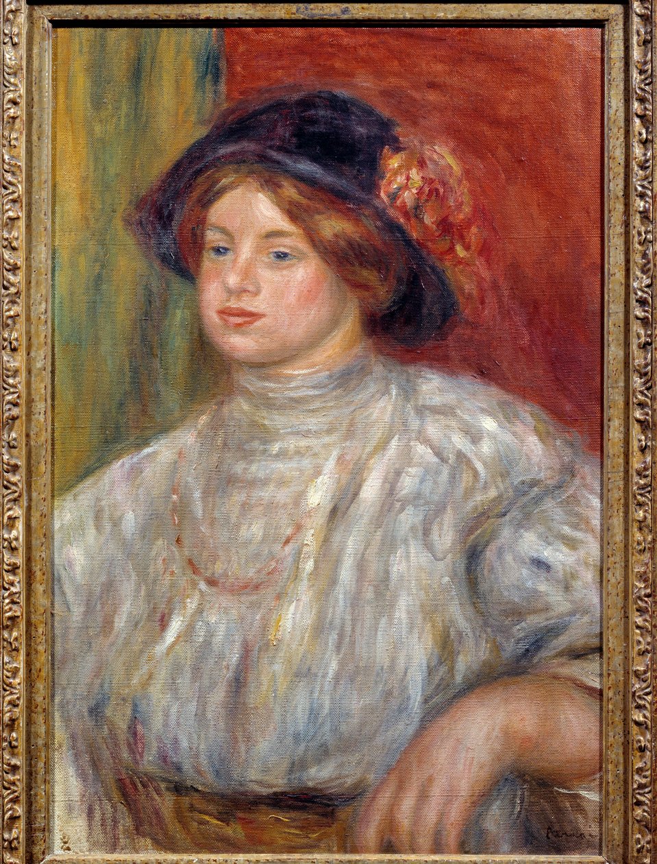 Portrét Gabrielle s kloboukem”” Gabrielle Renard (1879-1959) byla ošetřovatelkou Jeana Renoira (1894-1979), syna malíře. Obraz Pierra Auguste Renoira (1841-1919) od Pierre Auguste Renoir