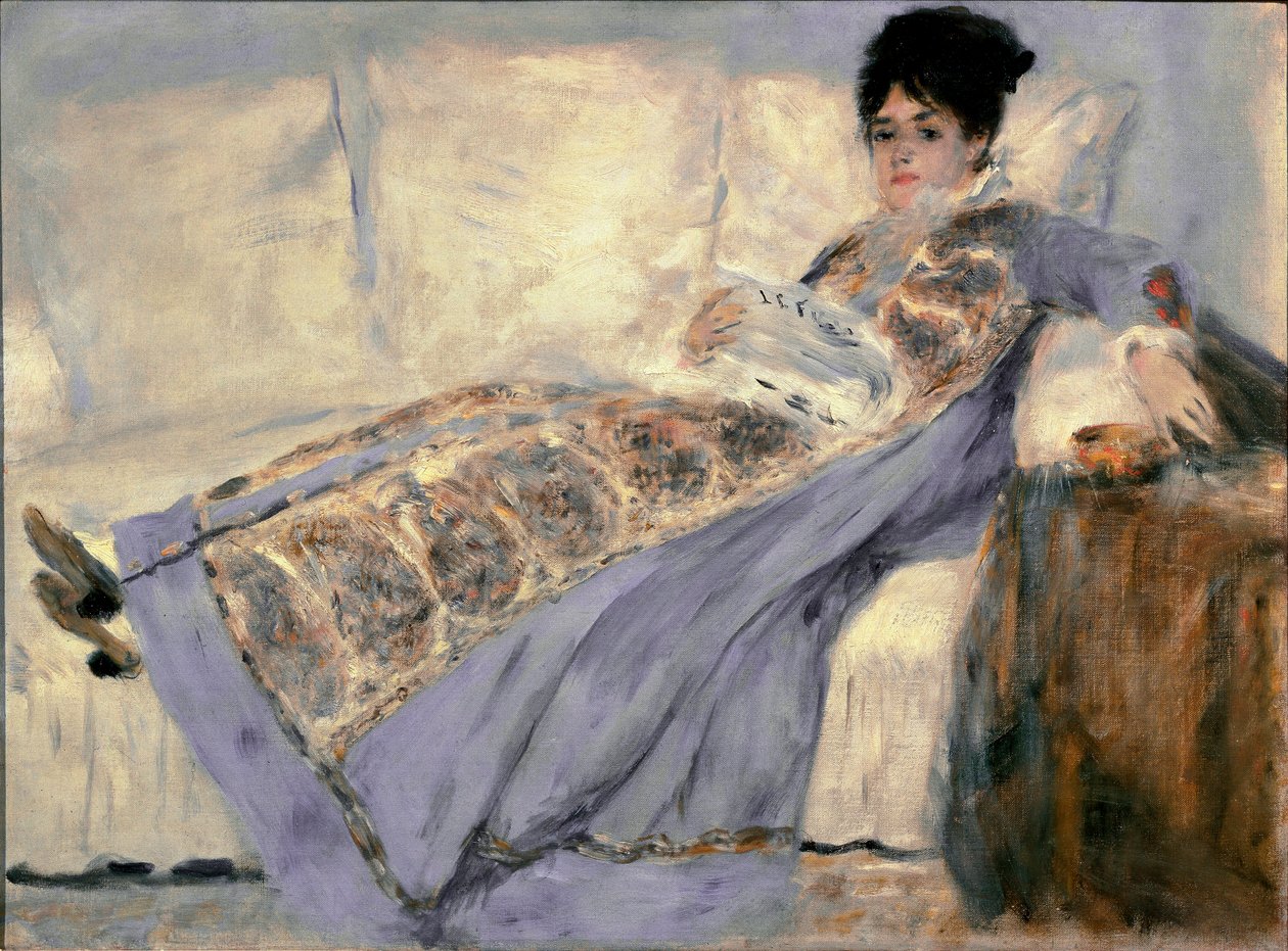 Portrét Madame Monet (Camille Madame Monet, která čte noviny “”Le Figaro””) - obraz Pierre Auguste Renoir (Pierre-Auguste od Pierre Auguste Renoir