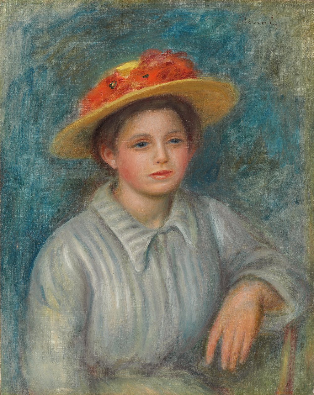 Portrét ženy s kloboukem s květinami; Portrét ženy v květovaném klobouku, c.1890 od Pierre Auguste Renoir