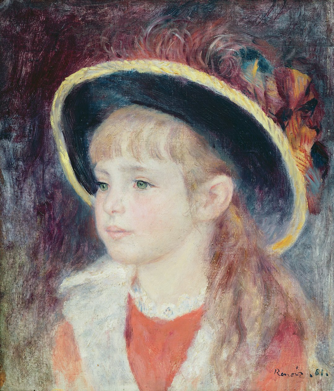 Portrét mladé dívky v modrém klobouku, 1881 od Pierre Auguste Renoir