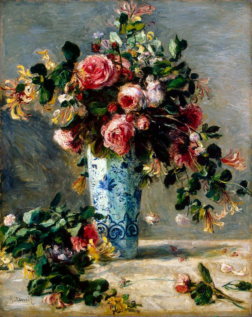 Růže a jasmín ve váze Delft, 1880-1881. od Pierre Auguste Renoir
