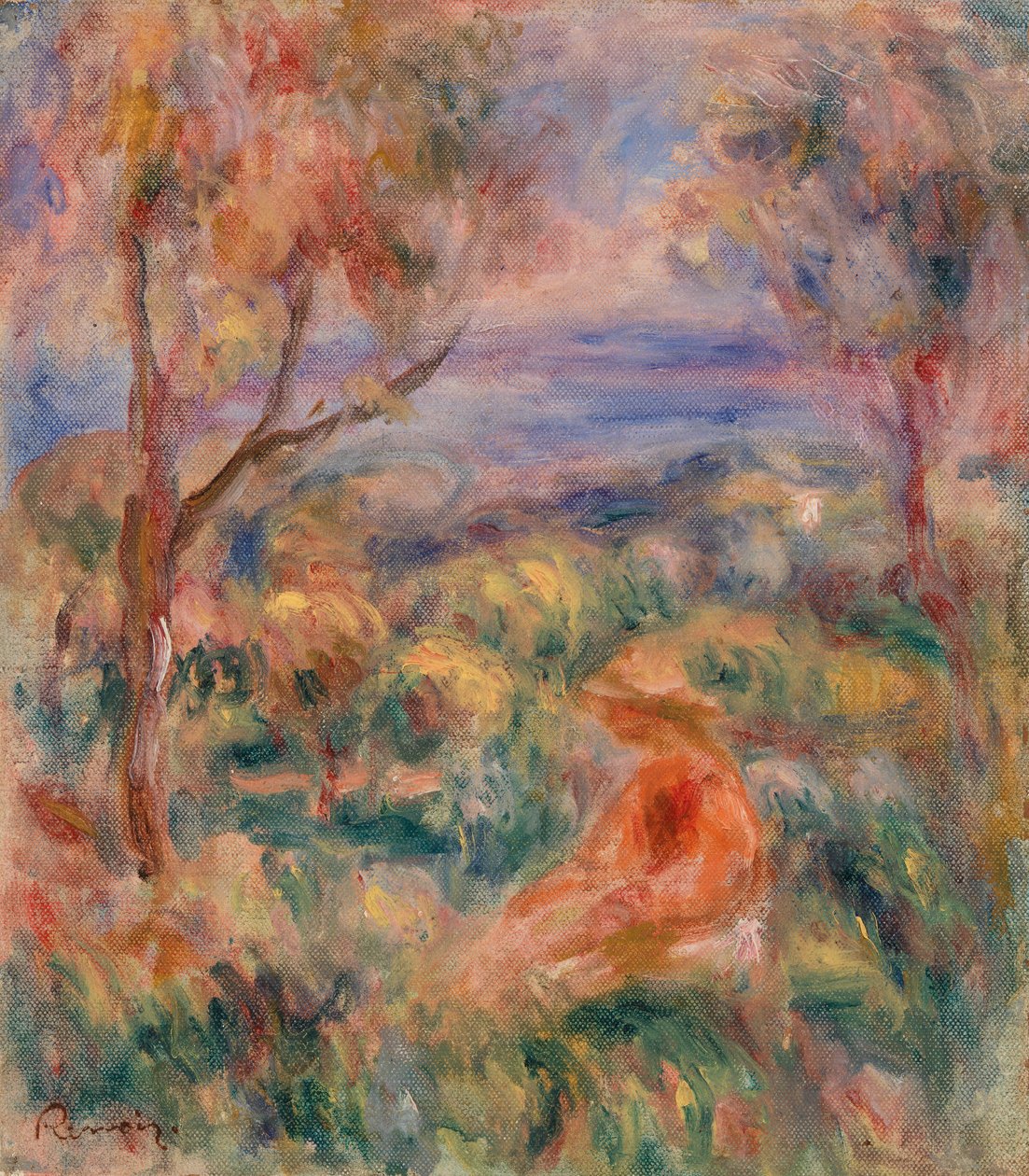 Sedící žena s mořem v dálce (Femme assise au bord de la mer) od Pierre Auguste Renoir
