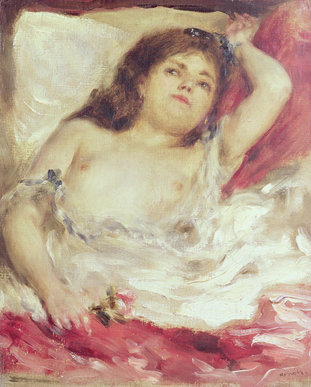 Polonahá žena v posteli: Růže, před rokem 1872 (olej na plátně) od Pierre Auguste Renoir