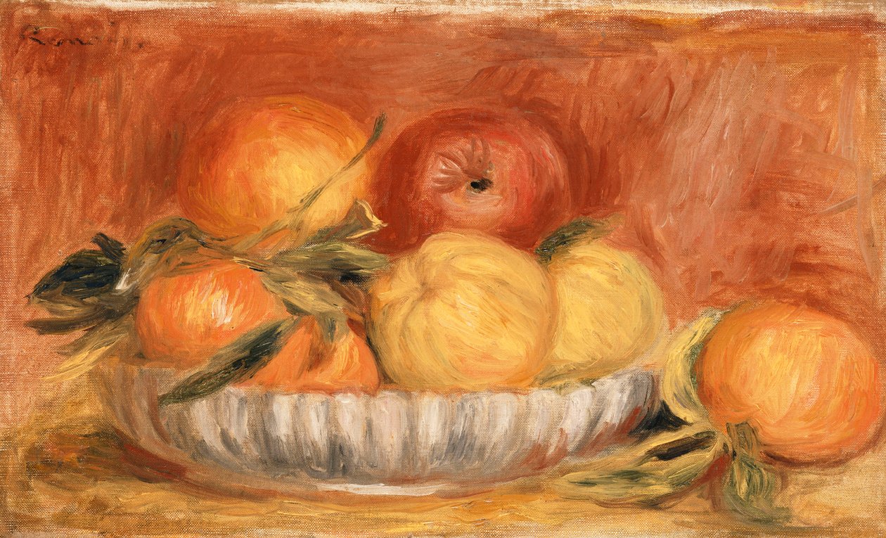Zátiší s jablky a pomeranči; Příroda Morte aux pommes et pomeranče, konec 90. let 19. století od Pierre Auguste Renoir