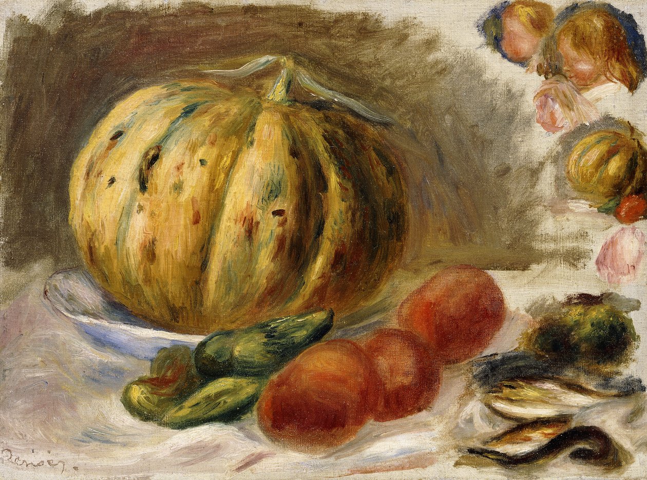 Zátiší s melounem a rajčaty; Příroda Morte au Melon et Tomates, kolem roku 1900 od Pierre Auguste Renoir