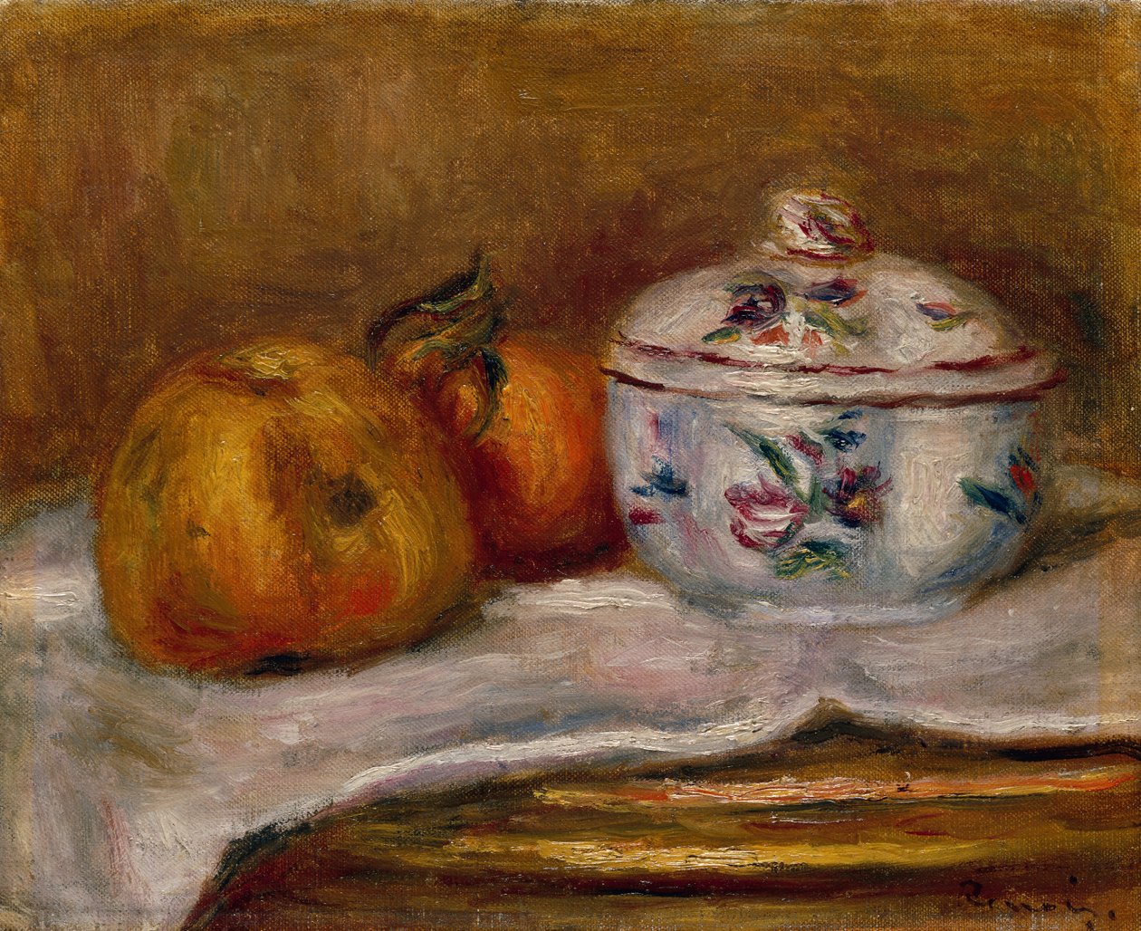 Cukřenka, jablko a pomeranč (olej na plátně) od Pierre Auguste Renoir