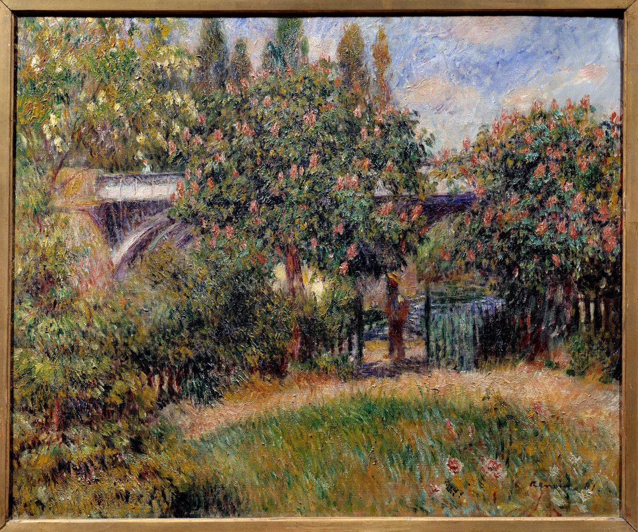 Železniční most v Chatou nebo růžové kaštany. Obraz Pierra Auguste Renoira (1841-1919) od Pierre Auguste Renoir