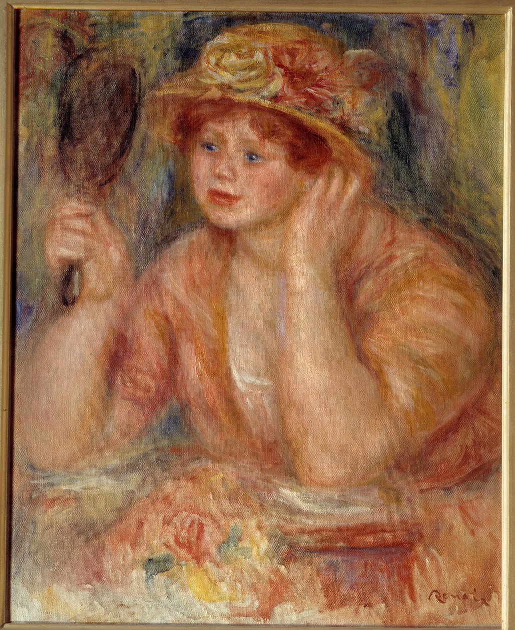 Žena v zrcadle. Obraz Pierra Auguste Renoira (1841-1919) od Pierre Auguste Renoir