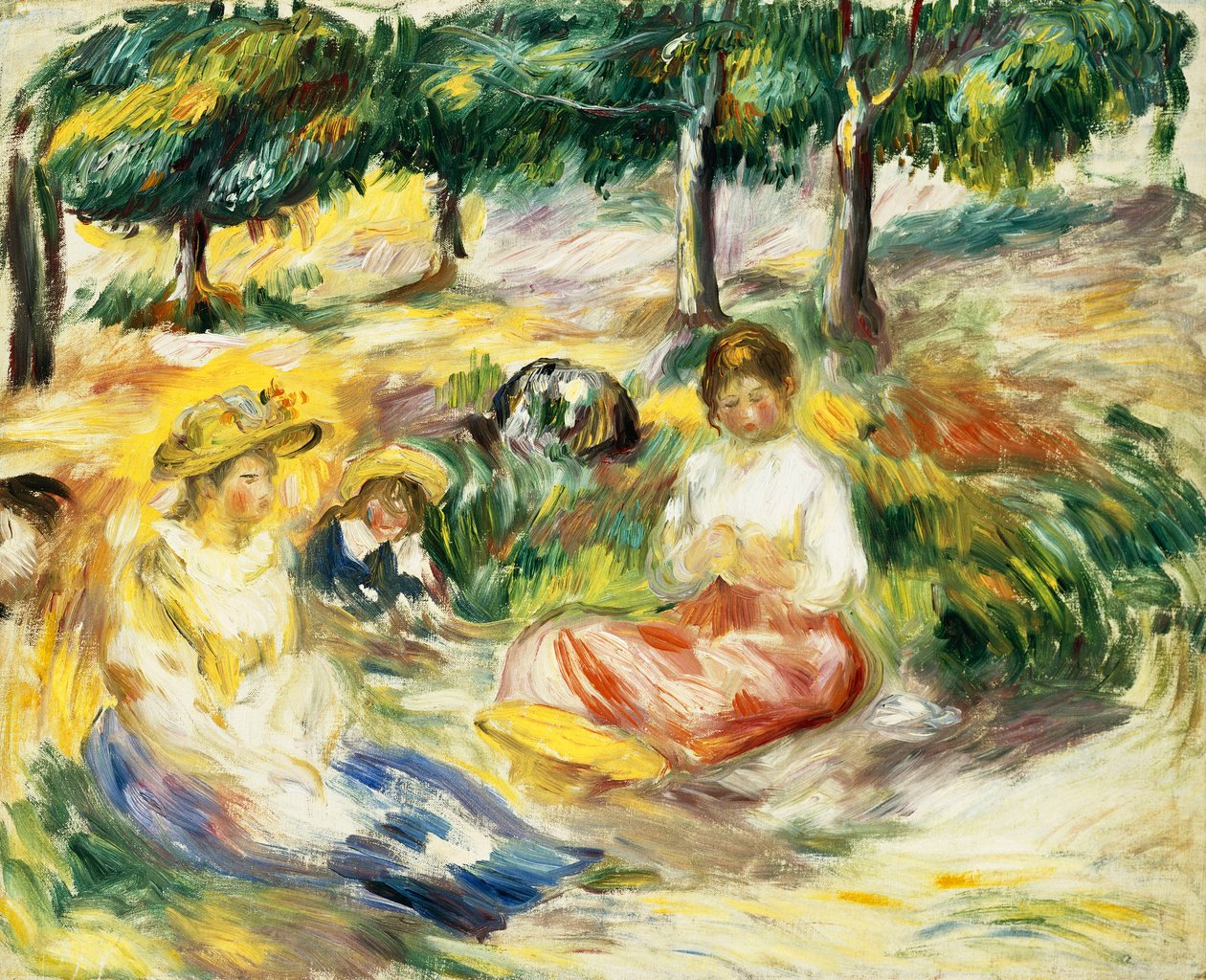 Tři dívky sedící na trávě; Tři mladé dívky sedící na trávě, 1896-1897 od Pierre Auguste Renoir