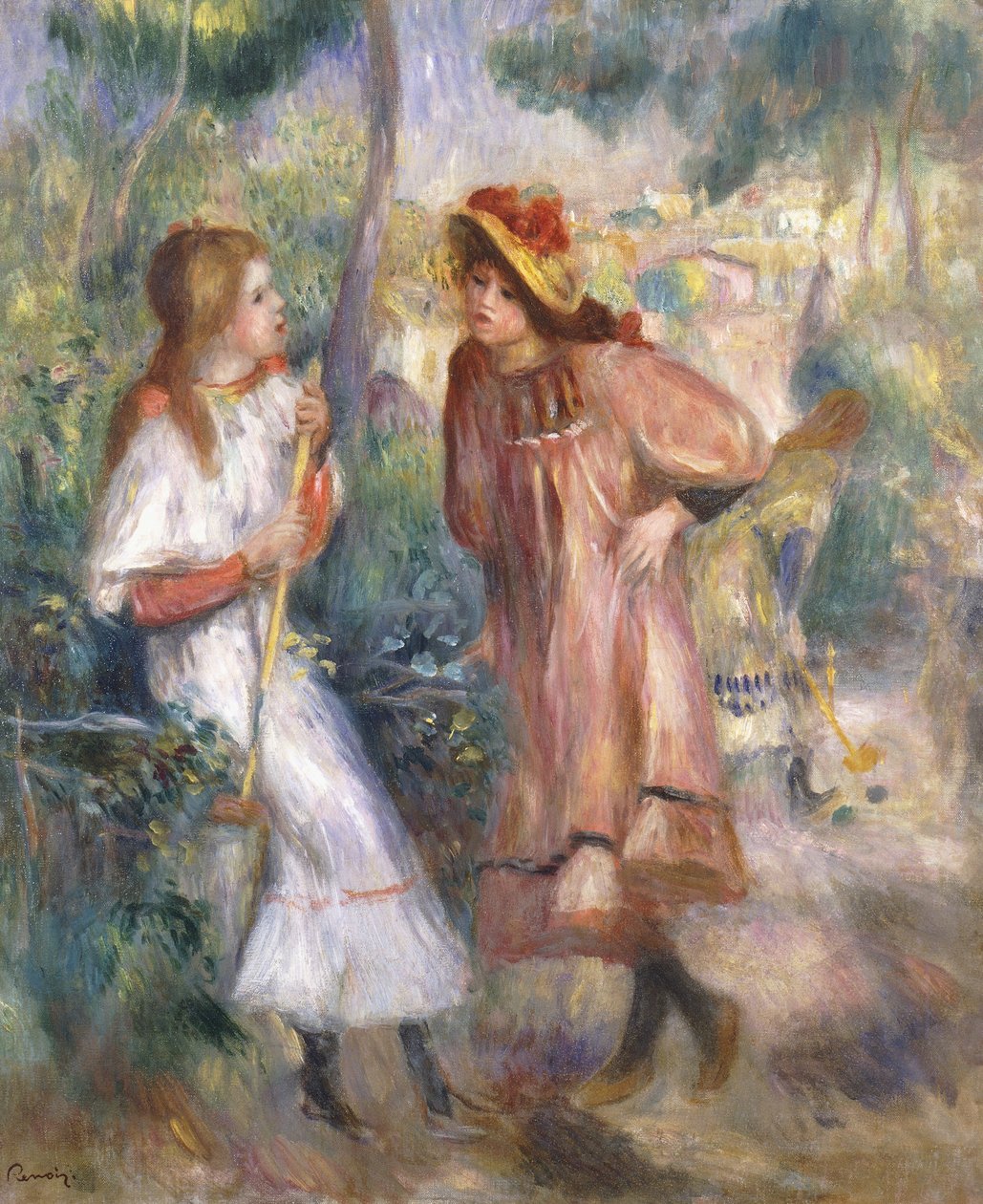 Dvě dívky v zahradě na Montmartru; Dvě dívky v zahradě Montmartru, 1895 od Pierre Auguste Renoir
