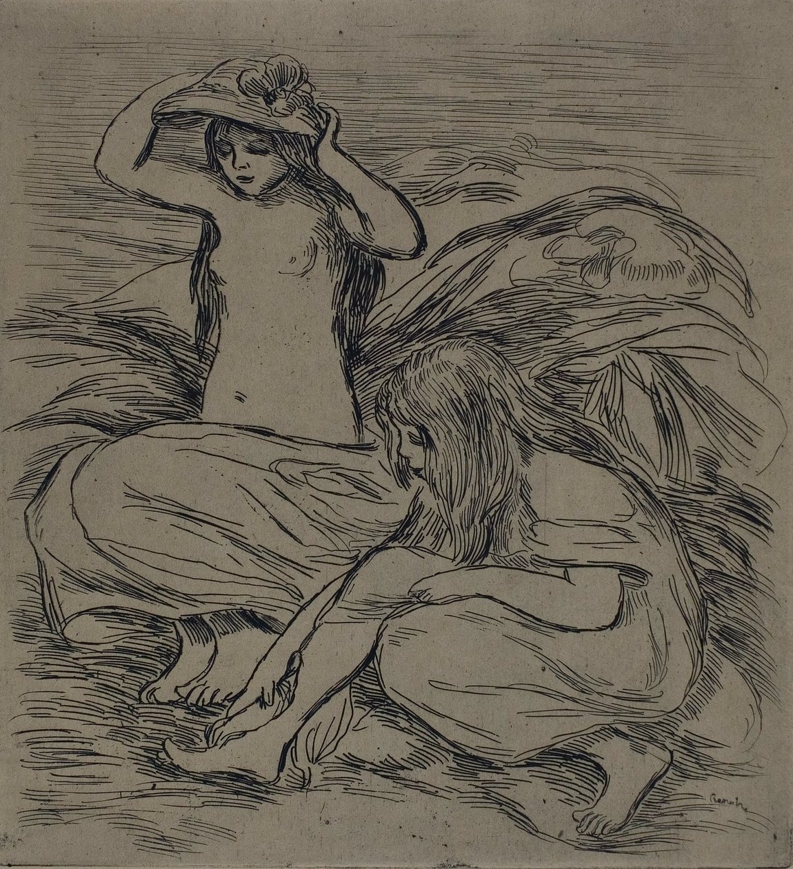 Dvě ženy koupání od Pierre Auguste Renoir