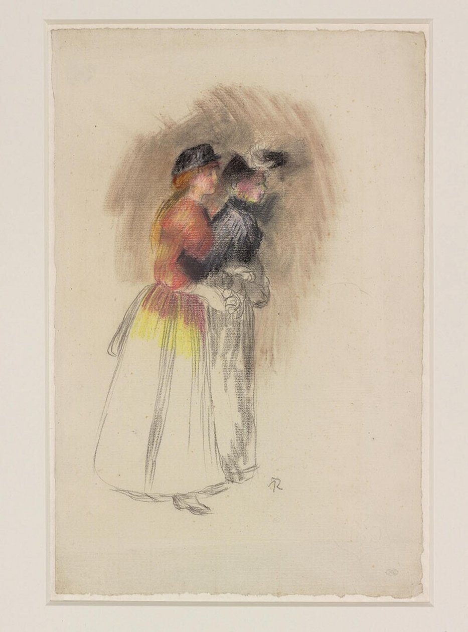 Dvě ženy jdoucí vpravo, asi 1890 (černá křída a pastel) od Pierre Auguste Renoir