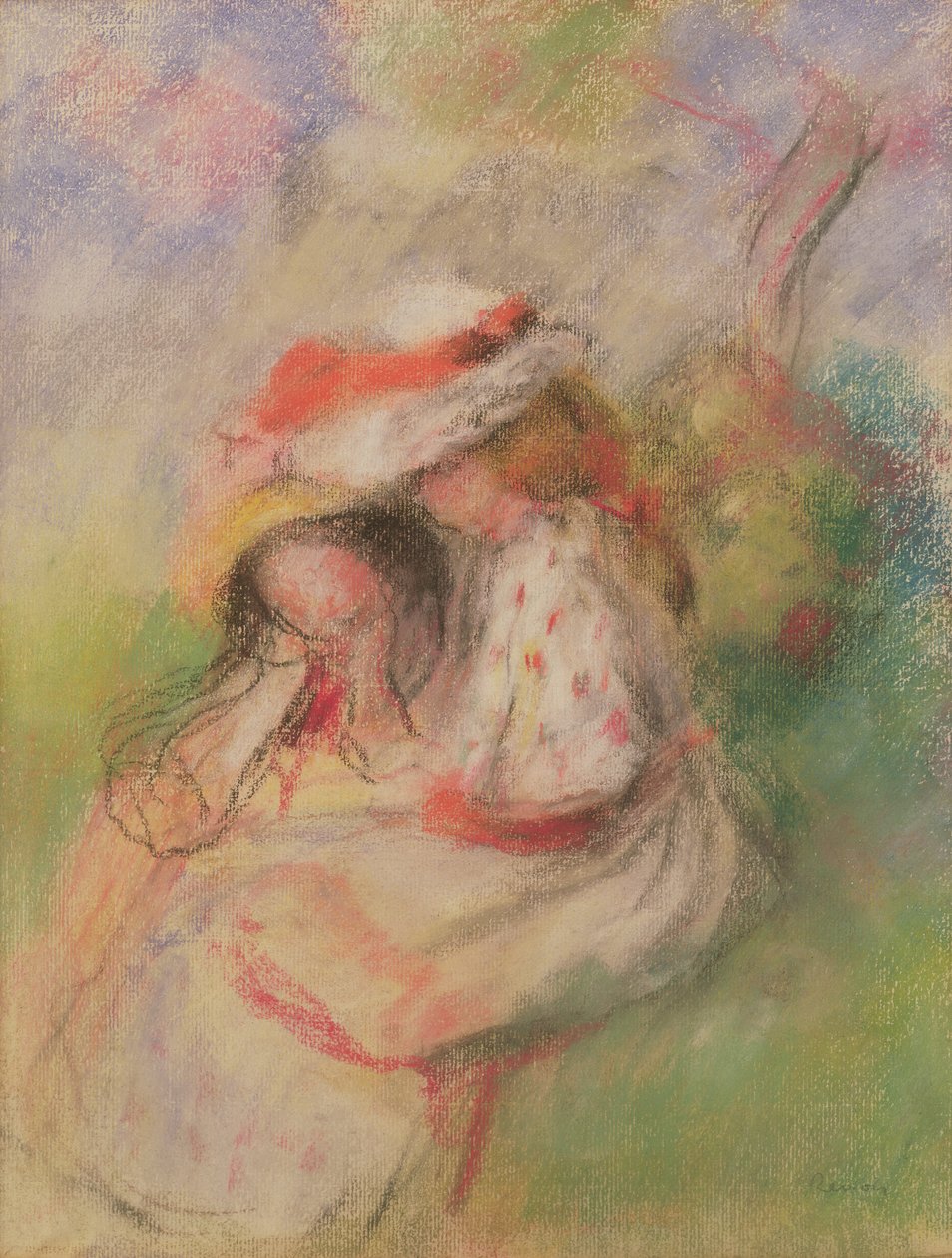 Dvě mladé dívky v zahradě, kolem roku 1885 (pastel) od Pierre Auguste Renoir