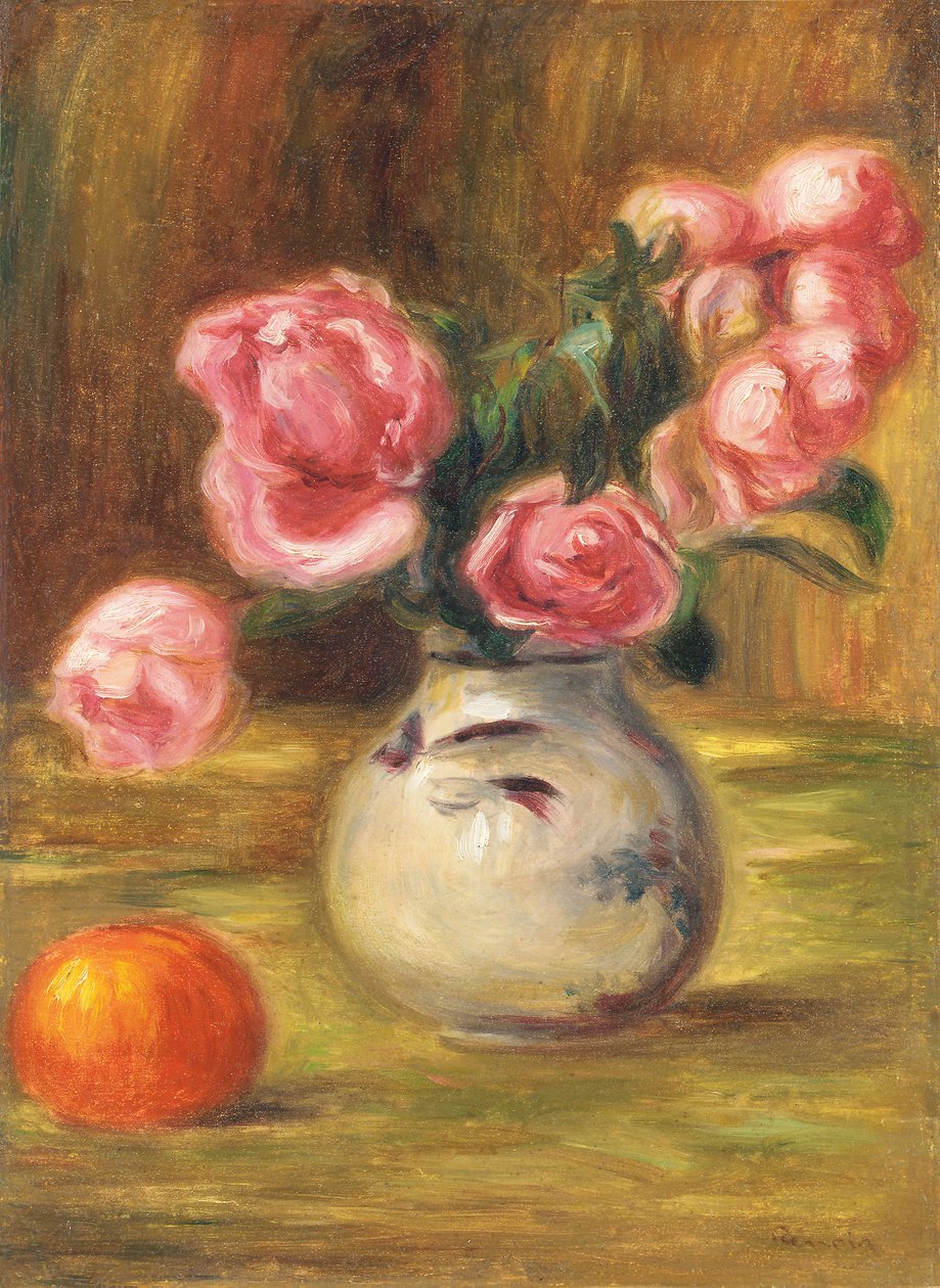 Váza s růžemi a pomerančem, 1910 od Pierre Auguste Renoir