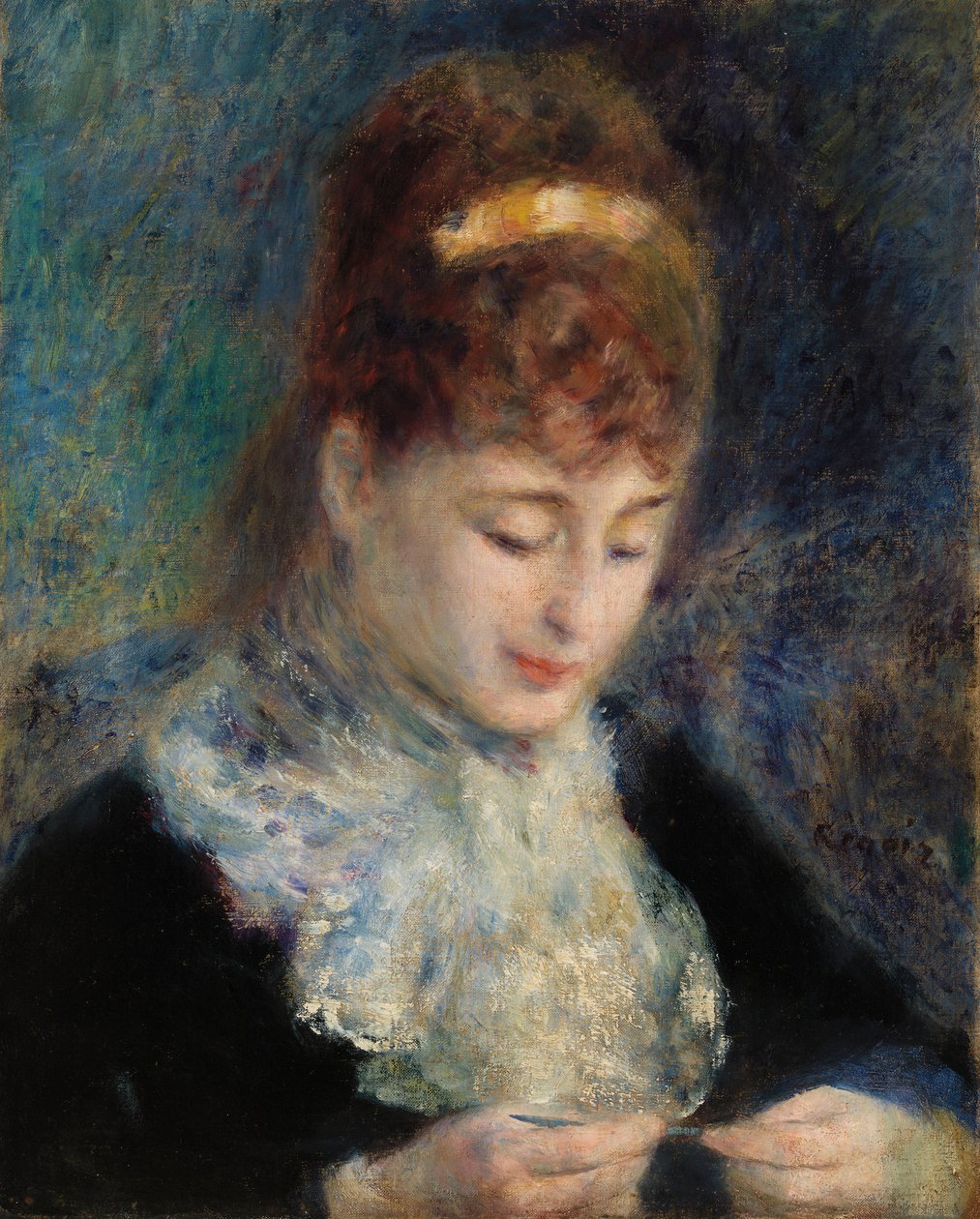 Žena háčkování od Pierre Auguste Renoir