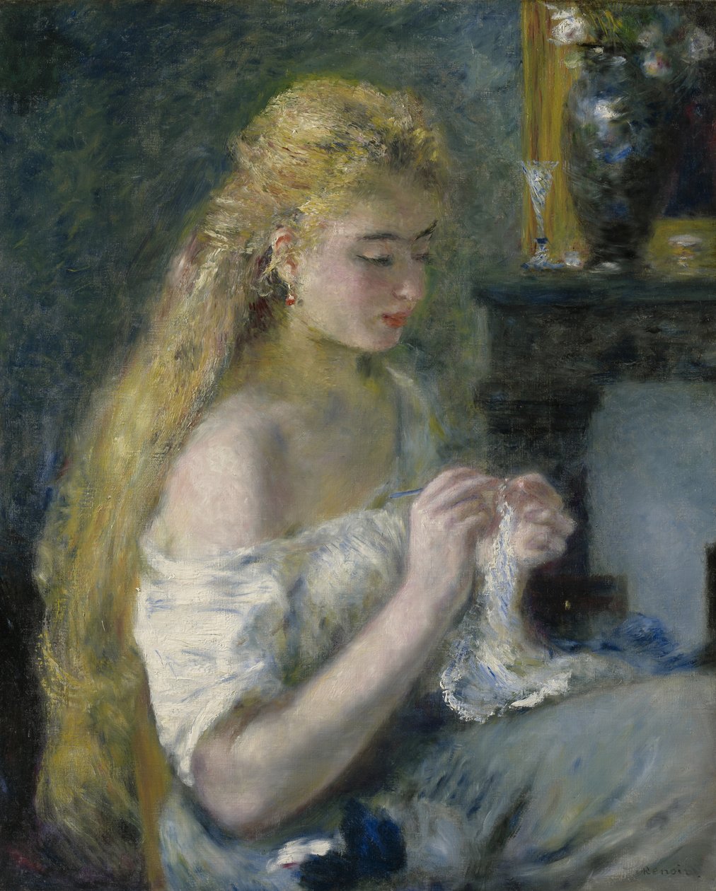 Žena háčkování, kolem roku 1875 od Pierre Auguste Renoir