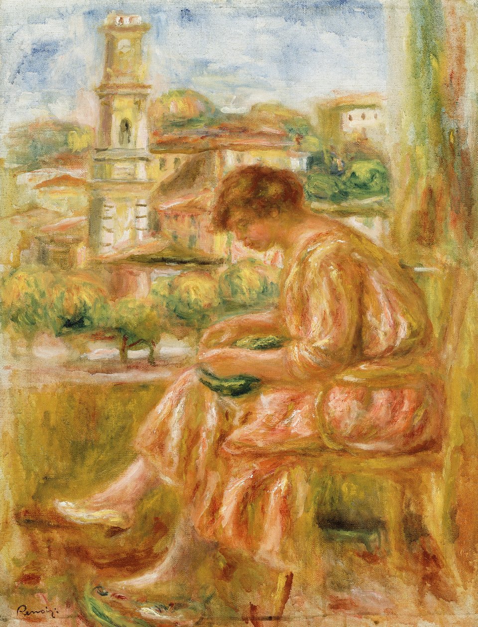 Žena u okna s výhledem na Staré Nice, 1918 od Pierre Auguste Renoir