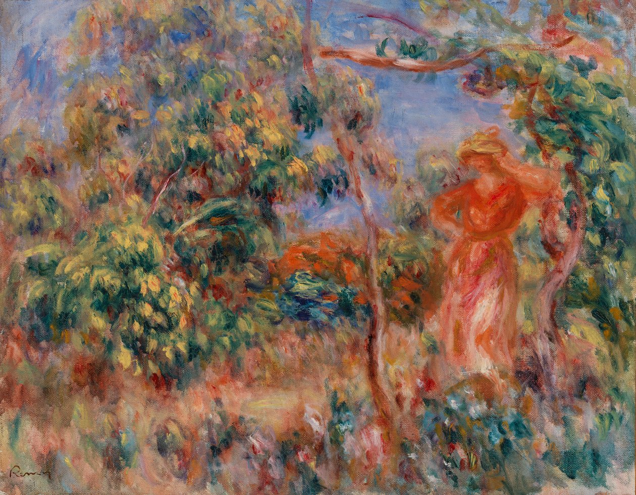 Žena v červeném v krajině od Pierre Auguste Renoir