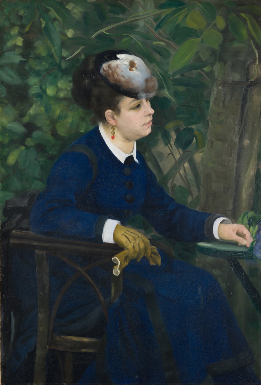 Žena v zahradě Žena s kloboukem racka, 1868. od Pierre Auguste Renoir