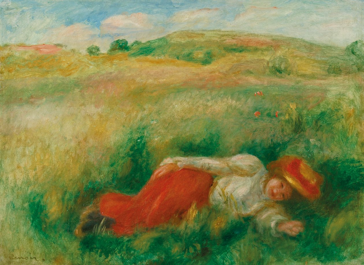 Žena v trávě od Pierre Auguste Renoir