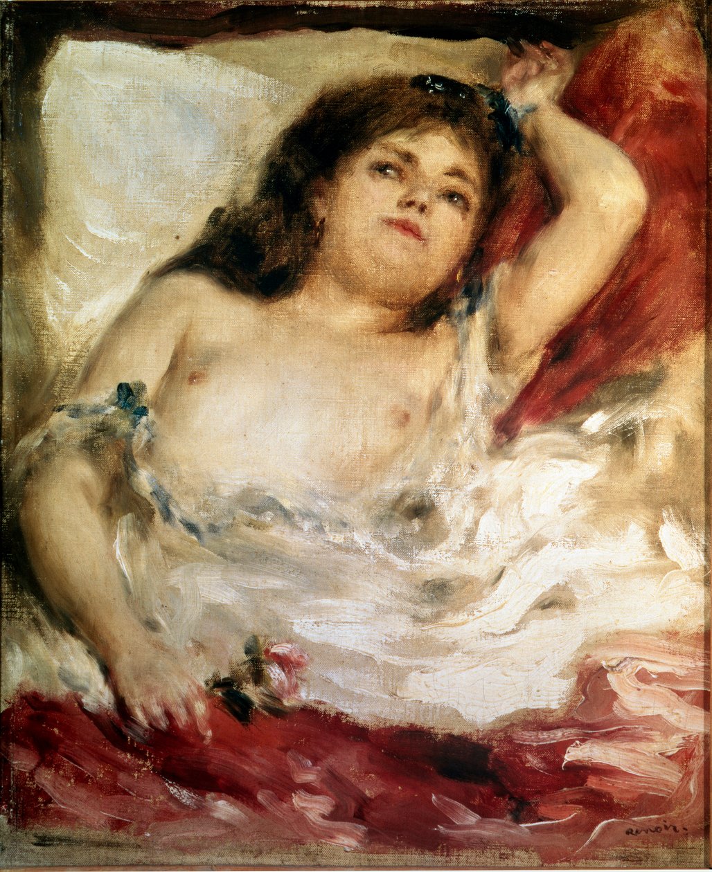 Žena se táhne: růže. Obraz Pierre Auguste Renoir (Pierre-Auguste od Pierre Auguste Renoir