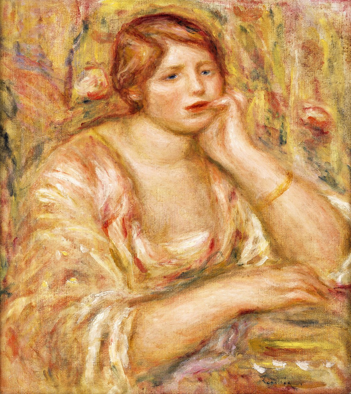 Žena s rukou na její tvář; Femme de Face, Accoudee, 1919 od Pierre Auguste Renoir