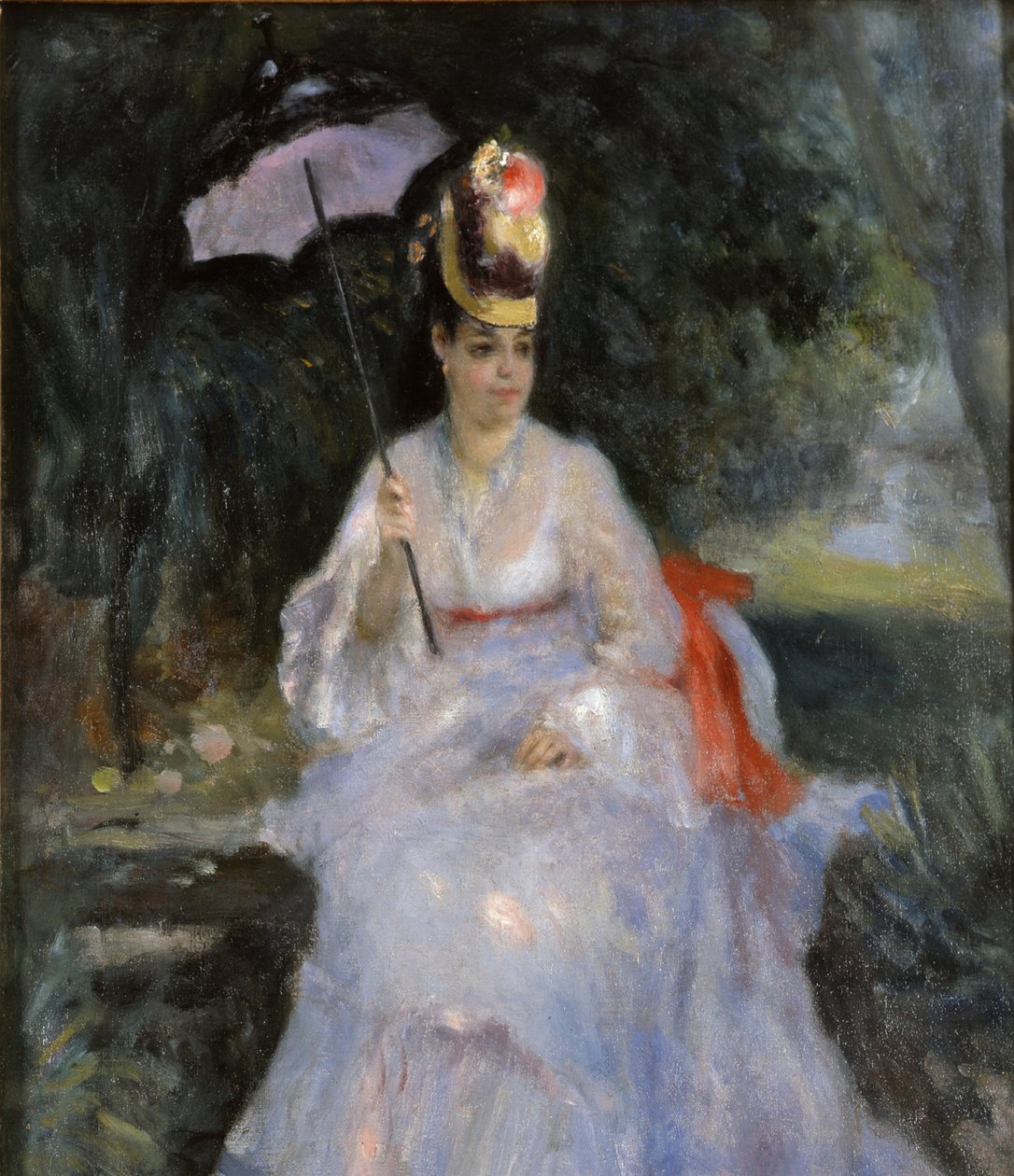 Žena se slunečníkem sedící v zahradě, 1872 od Pierre Auguste Renoir