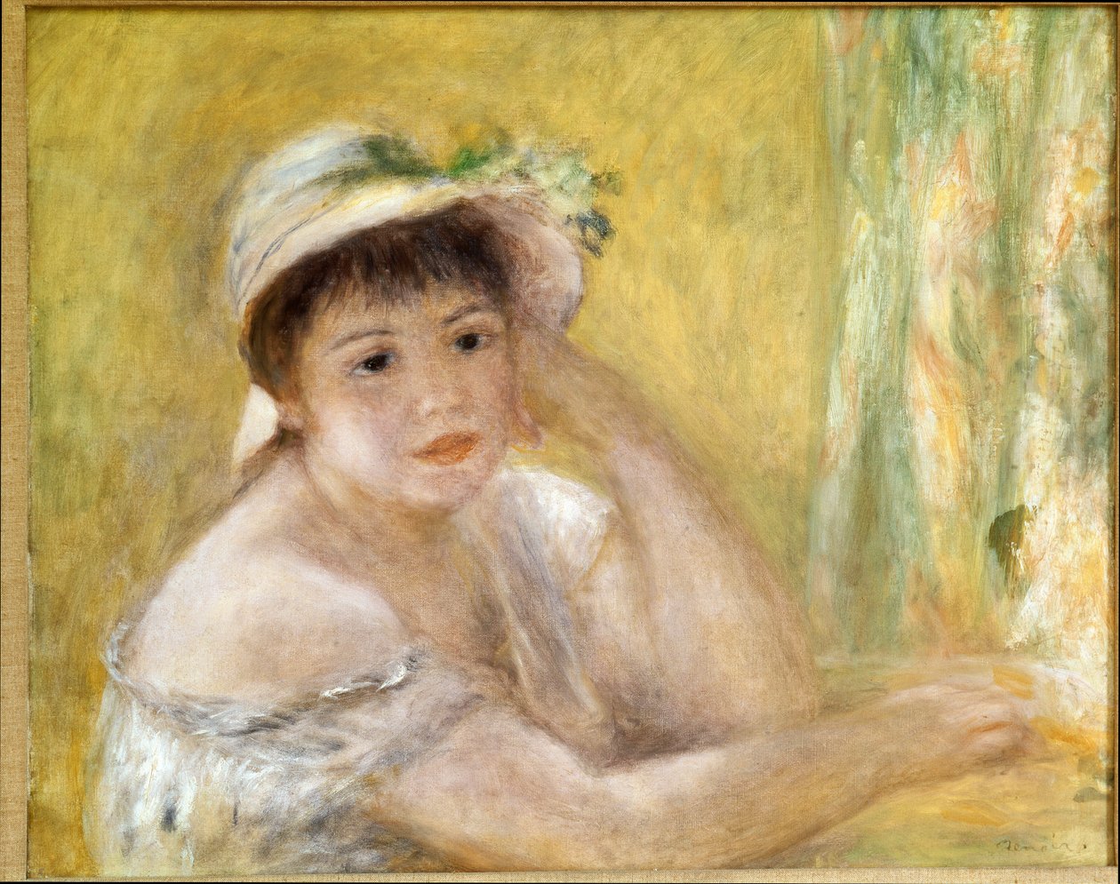 Žena se slaměným kloboukem. Obraz Pierre Auguste Renoir (Pierre-Auguste od Pierre Auguste Renoir